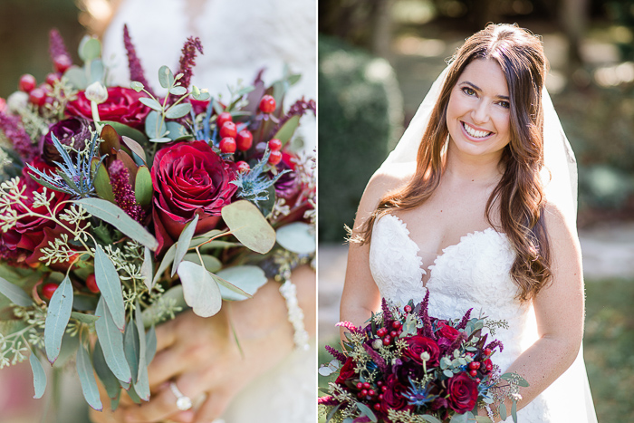 Bridal Portraits with her hair down and red flowers