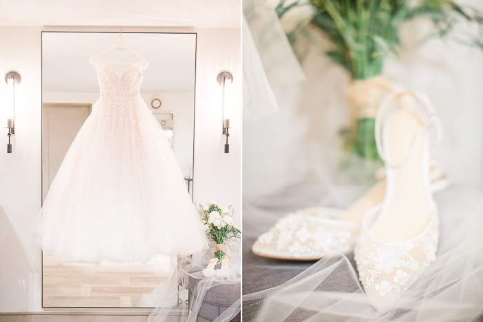 Lace wedding dress and lace wedding shoes