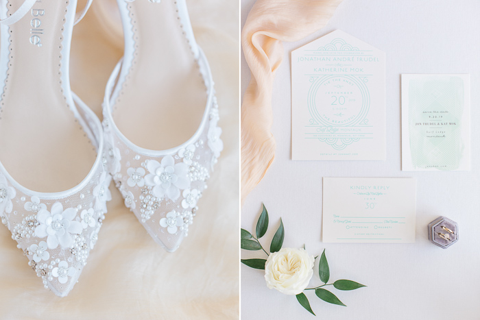 beautiful wedding details - shoes and wedding invitations 