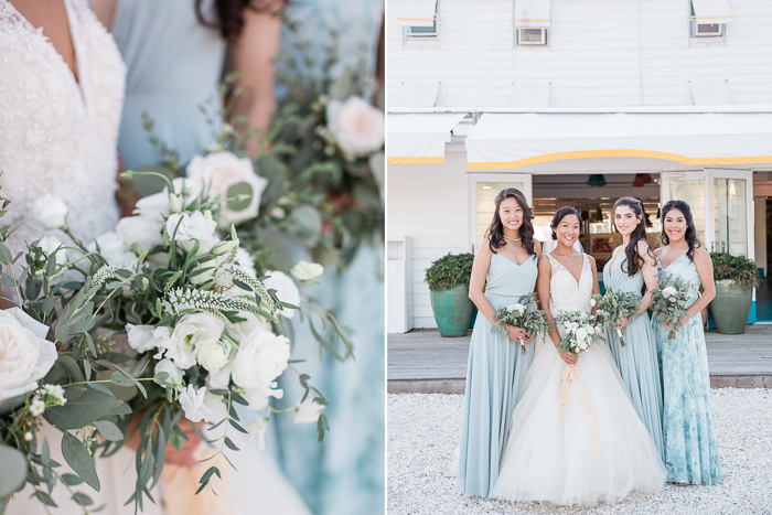 Photos of bride with light blue bridesmaid wedding dresses