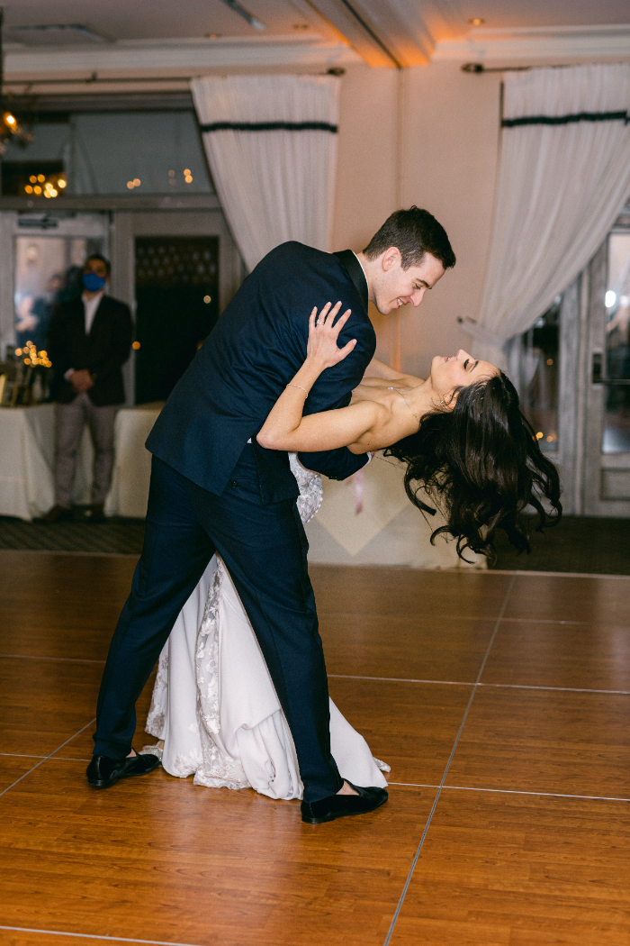 First dance between bride and groom at Delmar Greenwich Harbor 