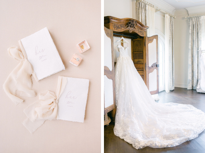 Vow books and ballgown wedding dress