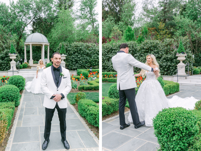 bride and groom first look photos at Park Chateau