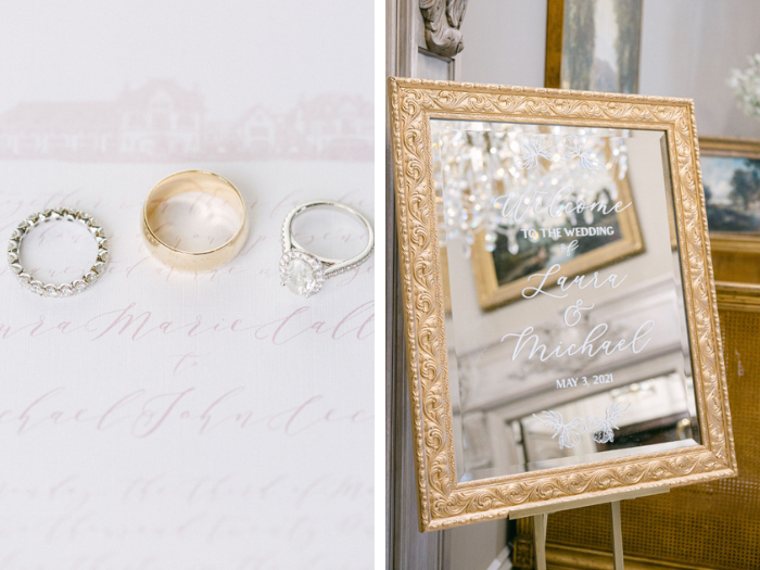 gold wedding details and calligraphy