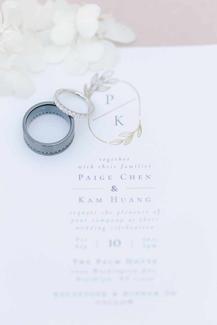 Closeup of elegant wedding invitation in NYC