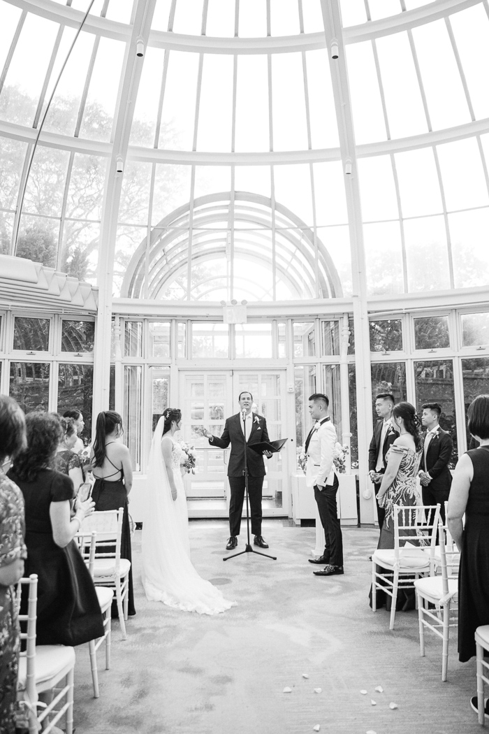 Black and white wedding ceremony photo in NYC