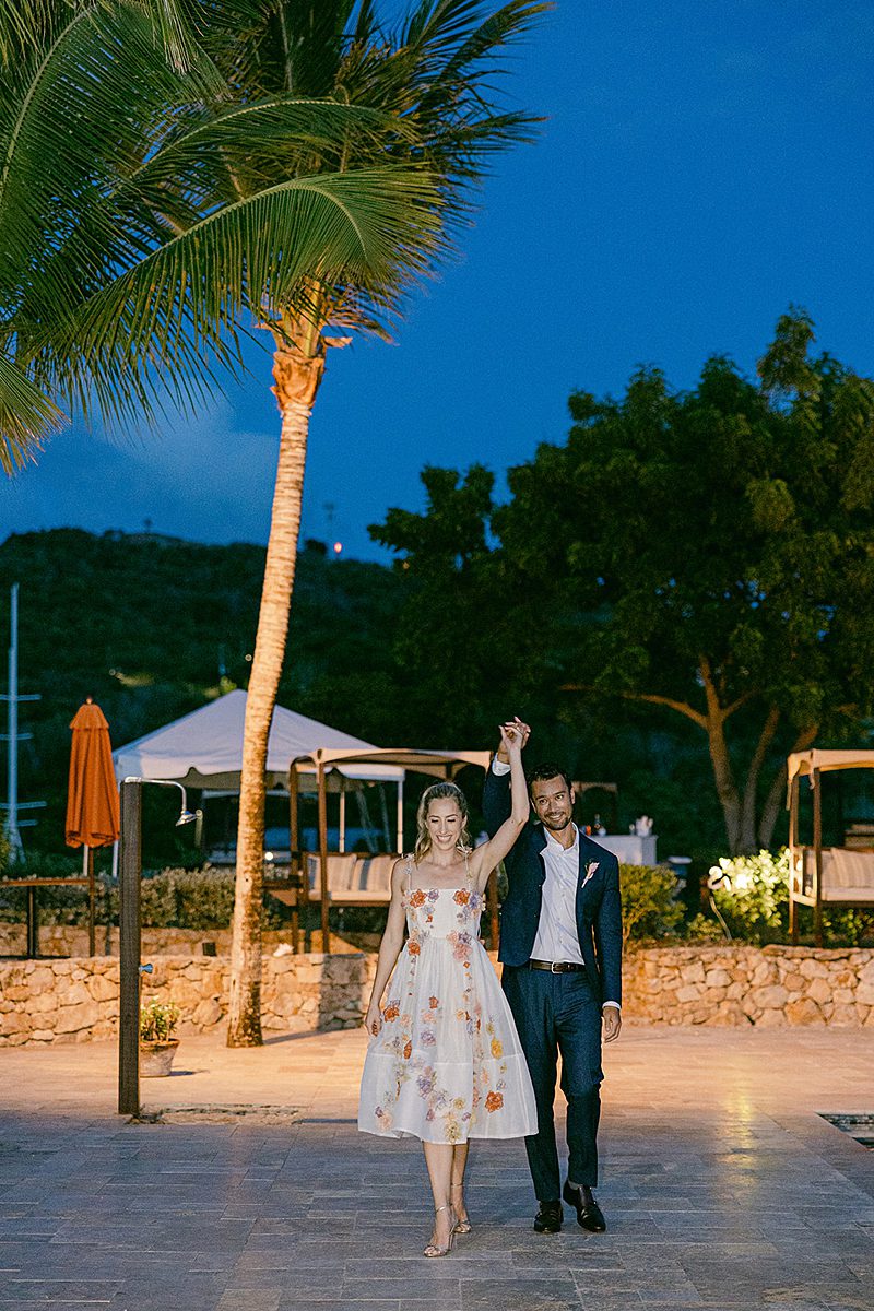BRIDE AND GROOM EVENING PORTRAITS AT WEDDING RECEPTION AT ADMIRALS INN IN ANTIGUA